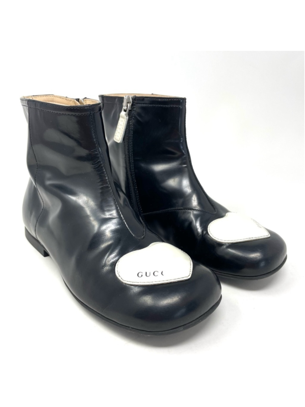 Gucci Kids Black Leather White Heart Patch Ankle Boots Size 31 - Picture 2 of 16